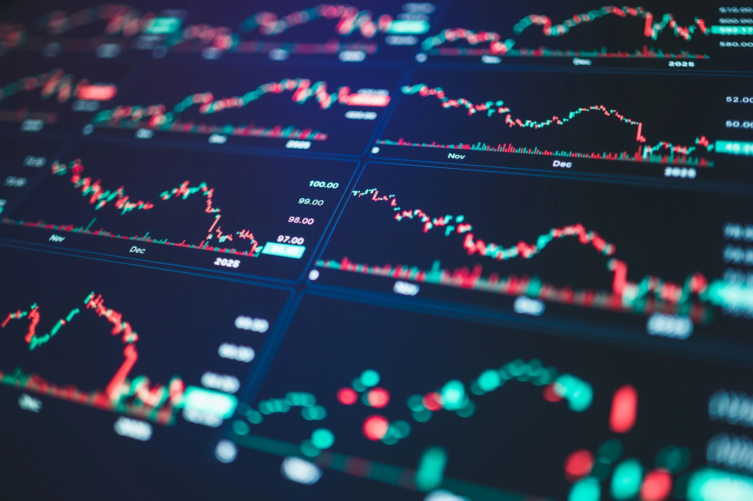 Digital analytics dashboard with glowing data charts