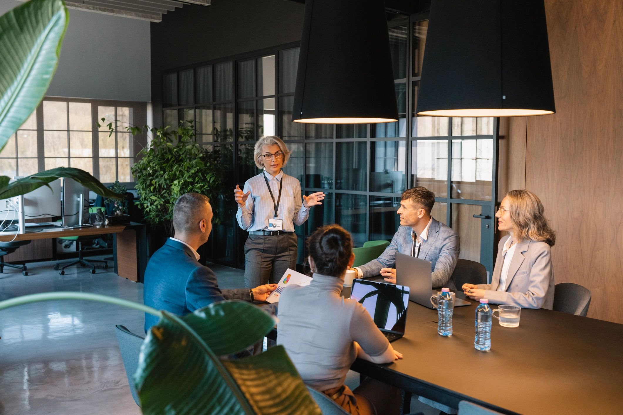 Team collaborating during a business strategy presentation